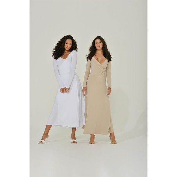 Maxi Dress with High Slit | White | Long Sleeve - Picture 4 of 6